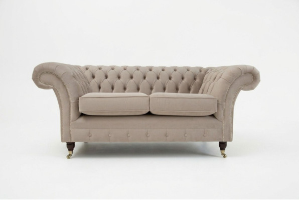 Chesterfield Sofa 2 Sitzer Polster Designer Couchen Sofas Garnitur Beige Samt