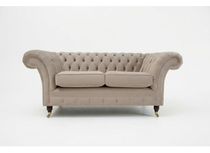 Chesterfield Sofa 2 Sitzer Polster Designer Couchen Sofas Garnitur Beige Samt