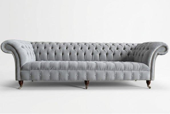 Klassische Chesterfield Sofa 4 Sitzer Sofas Couchen Leder Grau Design Polster