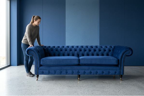 Klassische Chesterfield Couch 4 Sitzer Sofa Couch Samt Leder Blau Design Polster