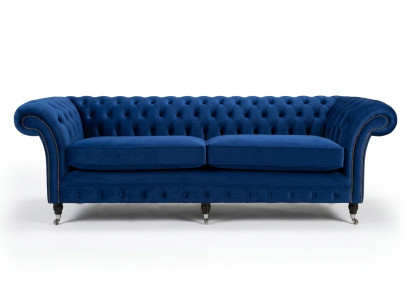 Klassische Chesterfield Couch 4 Sitzer Sofa Couch Samt Leder Blau Design Polster