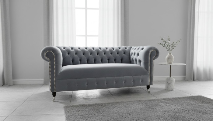Grauer Polster Chesterfield 3-er Modernes Wohnzimmer Sofa