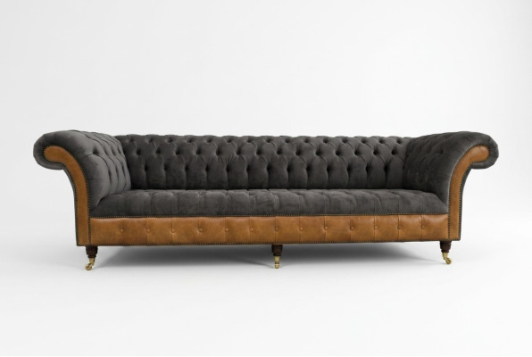 Grau-braune Chesterfield Couch Designer 4-Sitzer Luxus Couchen