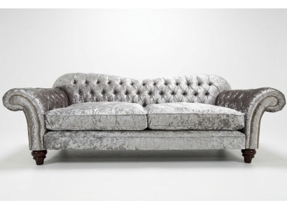 Klassische Chesterfield Couch 4 Sitzer Sofa Couchen Samt Leder Design Grau 240cm