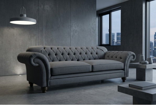 Modernes Sofa Chesterfield Couch 4 Sitzer Couchen Samt Leder Design Grau