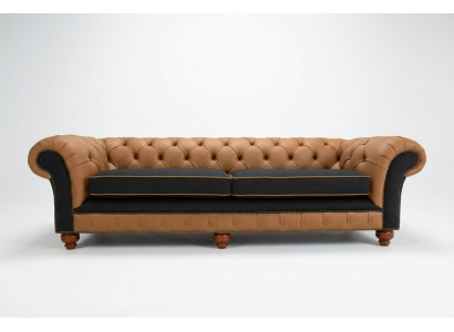 Braune Chesterfield Couch 4 Sitzer Sofa Couchen Samt Leder Design