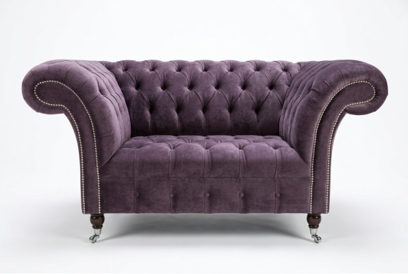 Chesterfield Sessel Couch Polster Sofa Couchen 1,5 Sitzer Einsitzer Lila Textil