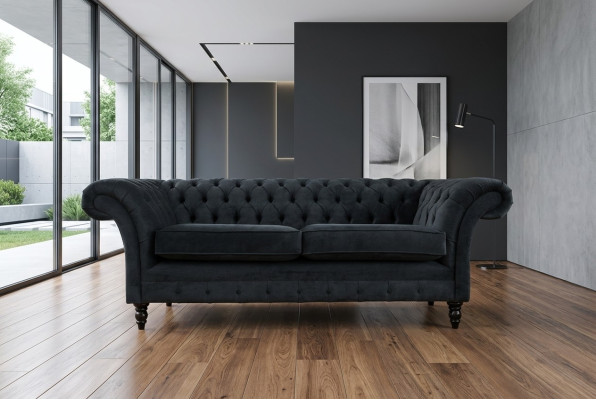 Stilvolles Schwarzes Chesterfield Sofa Designer 3-Sitzer Luxus Couch