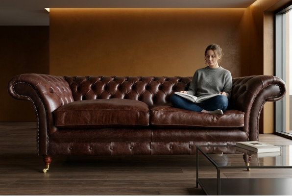 Brauner Luxus Chesterfield 3-er Moderne Wohnzimmer Couch