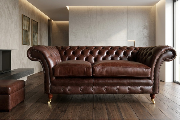 Brauner Luxus Chesterfield 3-er Moderne Wohnzimmer Couch