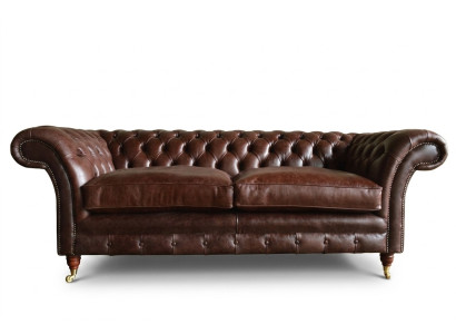 Brauner Luxus Chesterfield 3-er Moderne Wohnzimmer Couch