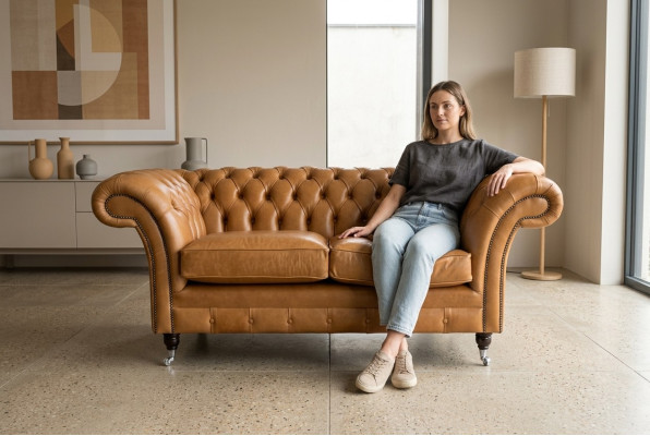 Chesterfield Design Luxus Polster Sofa Couch Sitz Garnitur Leder Textil Braun