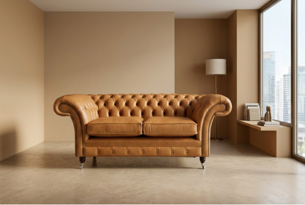 Chesterfield Design Luxus Polster Sofa Couch Sitz Garnitur Leder Textil Braun