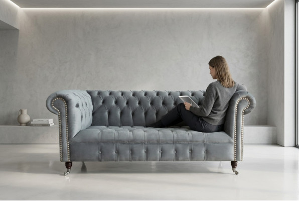 Chesterfield 3Sitzer Designer Sofa Polster Sofas Couchen Stoff Textil Dreisitzer