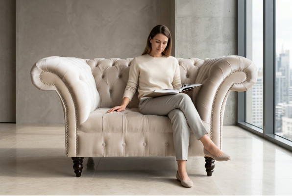 Chesterfield Sofa Couch Polster Garnitur 1,5 Sitzer Sofas Klassisch Einsitzer