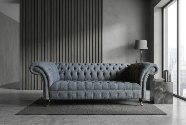 Grauer Textil Chesterfield Dreisitzer Luxus 3-er Couch Designer Sofa