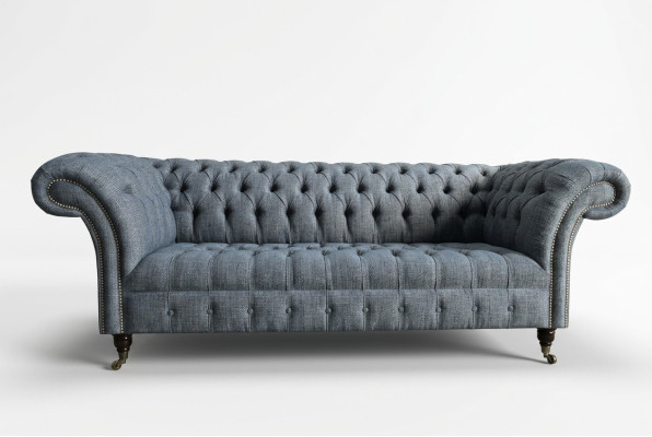 Grauer Textil Chesterfield Dreisitzer Luxus 3-er Couch Designer Sofa