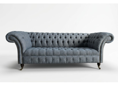 Grauer Textil Chesterfield Dreisitzer Luxus 3-er Couch Designer Sofa