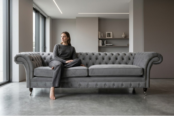 Chesterfield 4 Sitzer Polster Couch Modern Stil Leder Stoff Sofa Couchen Textil