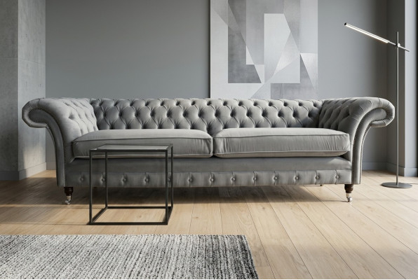 Chesterfield 4 Sitzer Polster Couch Modern Stil Leder Stoff Sofa Couchen Textil