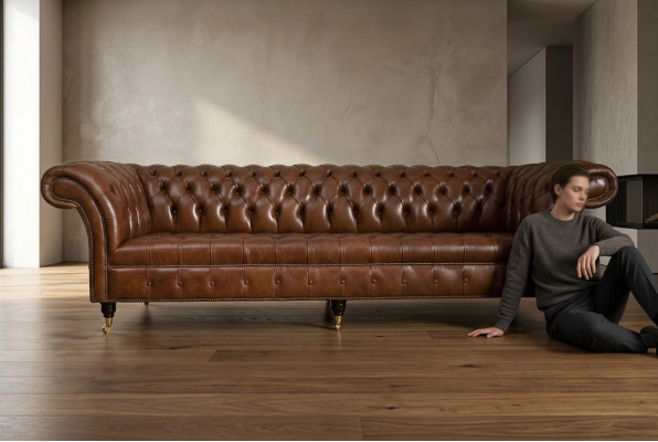 Chesterfield Braun Couch Sofa Polster 4 Sitzer Couchen Sitz Garnitur Sofas 265cm