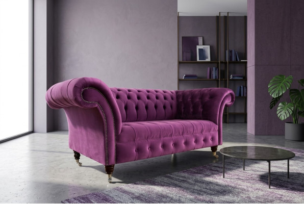 Chesterfield Design Luxus Polster Sofa Couch Sitz Garnitur Leder Textil Lila Neu