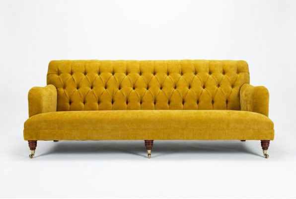 Klassische Chesterfield Sofa 4 Sitzer Sofas Couchen Leder Gelb Design Polster