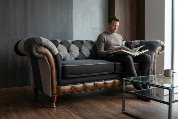 Strapazierfähige Chesterfield Couch Sofa Polster Microfaser Stoff Sitzpolster