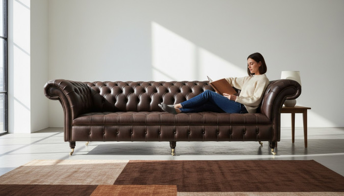 Braune Chesterfield Couch Polster 4-Sitzer Designer Wohnzimmer Couchen