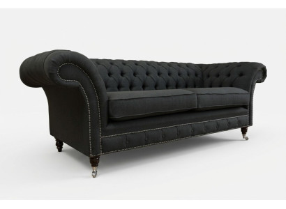Schwarzer Moderner Dreisitzer Chesterfield Luxus 3-er Sofa