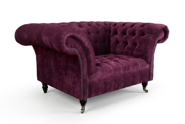 Sessel Couch Polster Sofa Textil Chesterfield Couchen 1,5 Sitzer Bordaux England