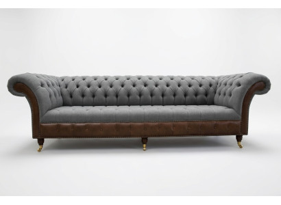 Design Chesterfield Sofa 4-Sitzer Grau Couch Polster Leder Sofas Wohnzimmer Neu