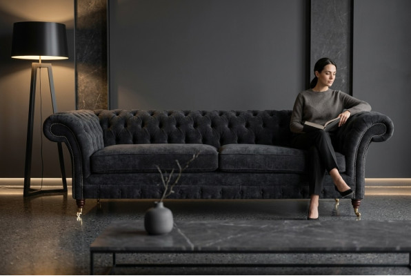 Hochwertige Chesterfield Couch Polster Viersitzer Textil Sofa Webstoff XXL Stoff