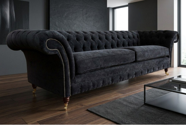 Hochwertige Chesterfield Couch Polster Viersitzer Textil Sofa Webstoff XXL Stoff