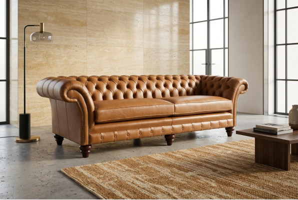 Braunes Chesterfield Sofa Luxus 4-Sitzer Couch Polster Stoff Sitzer