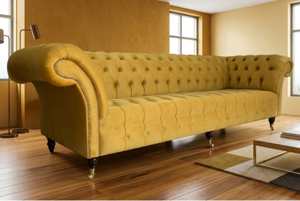 Sofa Sofa Polster Chesterfield Textil Sofas Design Luxus Stoffsofas 4Sitzer Gelb