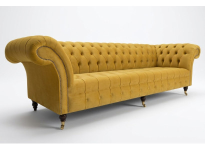 Sofa Sofa Polster Chesterfield Textil Sofas Design Luxus Stoffsofas 4Sitzer Gelb