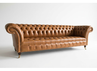 Design Chesterfield Sofagarnitur 4 Sitzer Couch Leder Polster Braun Luxus Sofa