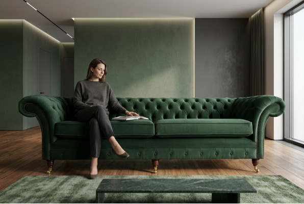 Grüne Chesterfield Textil Leder Sofa Couch Polster Big Sitzpolster xxl 265cm neu