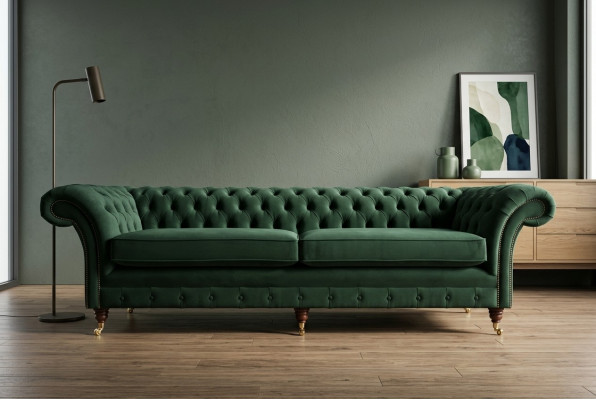 Grüne Chesterfield Textil Leder Sofa Couch Polster Big Sitzpolster xxl 265cm neu
