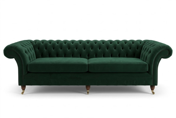 Grüne Chesterfield Textil Leder Sofa Couch Polster Big Sitzpolster xxl 265cm neu
