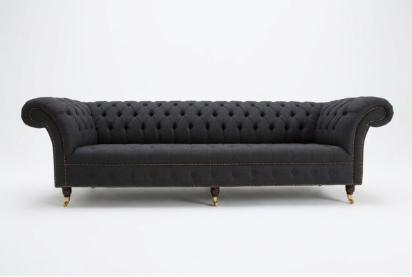 Schwarze Chesterfield Textil Leder Sofa Couch Polster Big Sitzpolster xxl 265cm