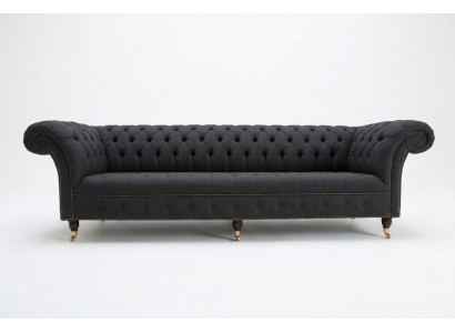 Schwarze Chesterfield Textil Leder Sofa Couch Polster Big Sitzpolster xxl 265cm