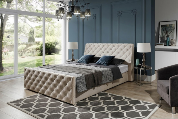 Chesterfield Bett Schlafzimmer Betten Textil 200x200cm Samt Big Hotel Beige Neu