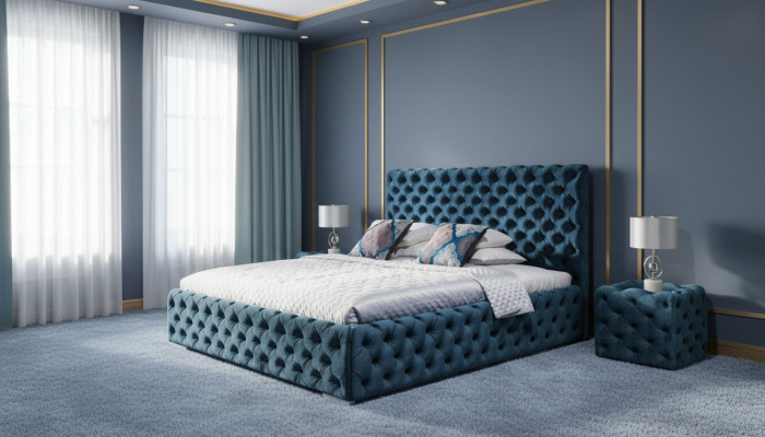 Doppelbett Schlafzimmer Samt Betten Chesterfield Bettgestell Nachttisch 3tlg Set
