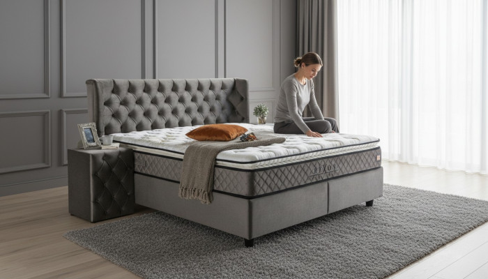 Luxus Schlafzimmer Set 3tlg Textil Bett 2x Nachttisch Moderne Design Betten Neu