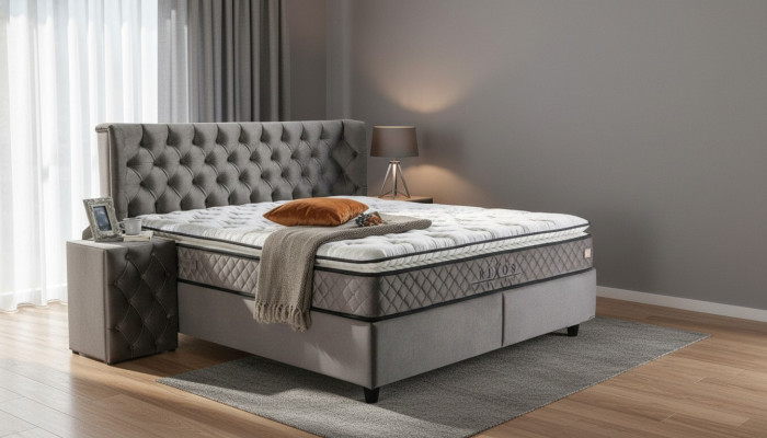 Luxus Schlafzimmer Set 3tlg Textil Bett 2x Nachttisch Moderne Design Betten Neu