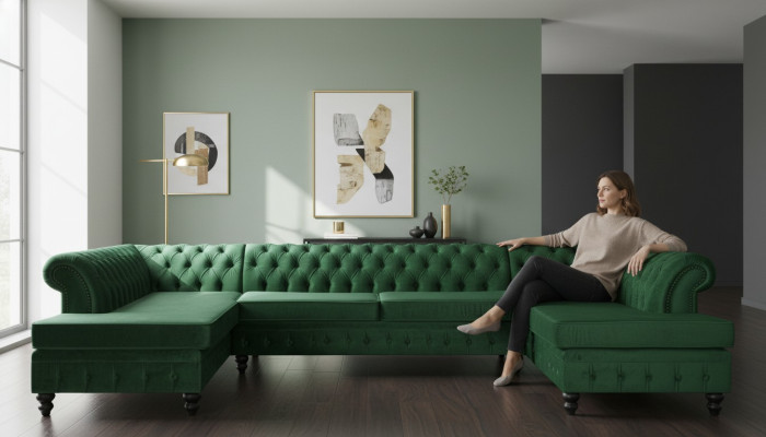 Chesterfield Wohnzimmer Couch Wohnlandschaft xxl Sofa Couchen Polster Ecke Samt