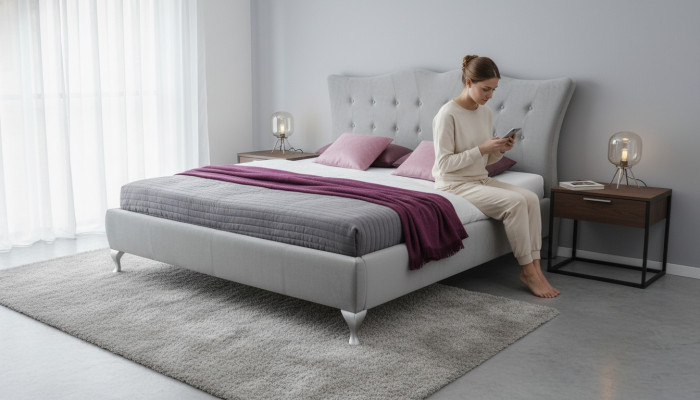 Klassische Schlafzimmer Betten Textil Bett Stoff Chesterfield 140x200 Doppelbett