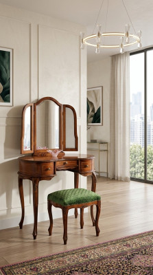 Italienische Möbel Holz 2tlg Luxus Schminktisch Hocker Barock Schlafzimmer Möbel